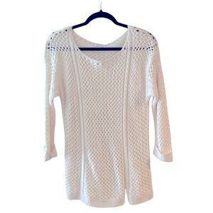 Crochet White Knit Pullover Sweater Size M